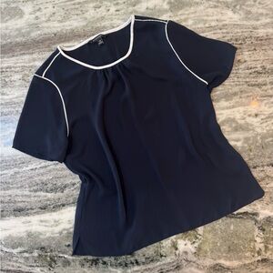 Banana Republic Womens Navy Blue Contrast Hem Short Sleeve Blouse XS
